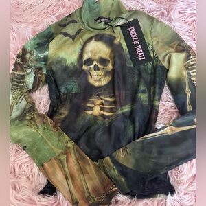 Dolls Kill Trickz N” Treatz “Cursed Image” Mesh Crop Top Sz S
